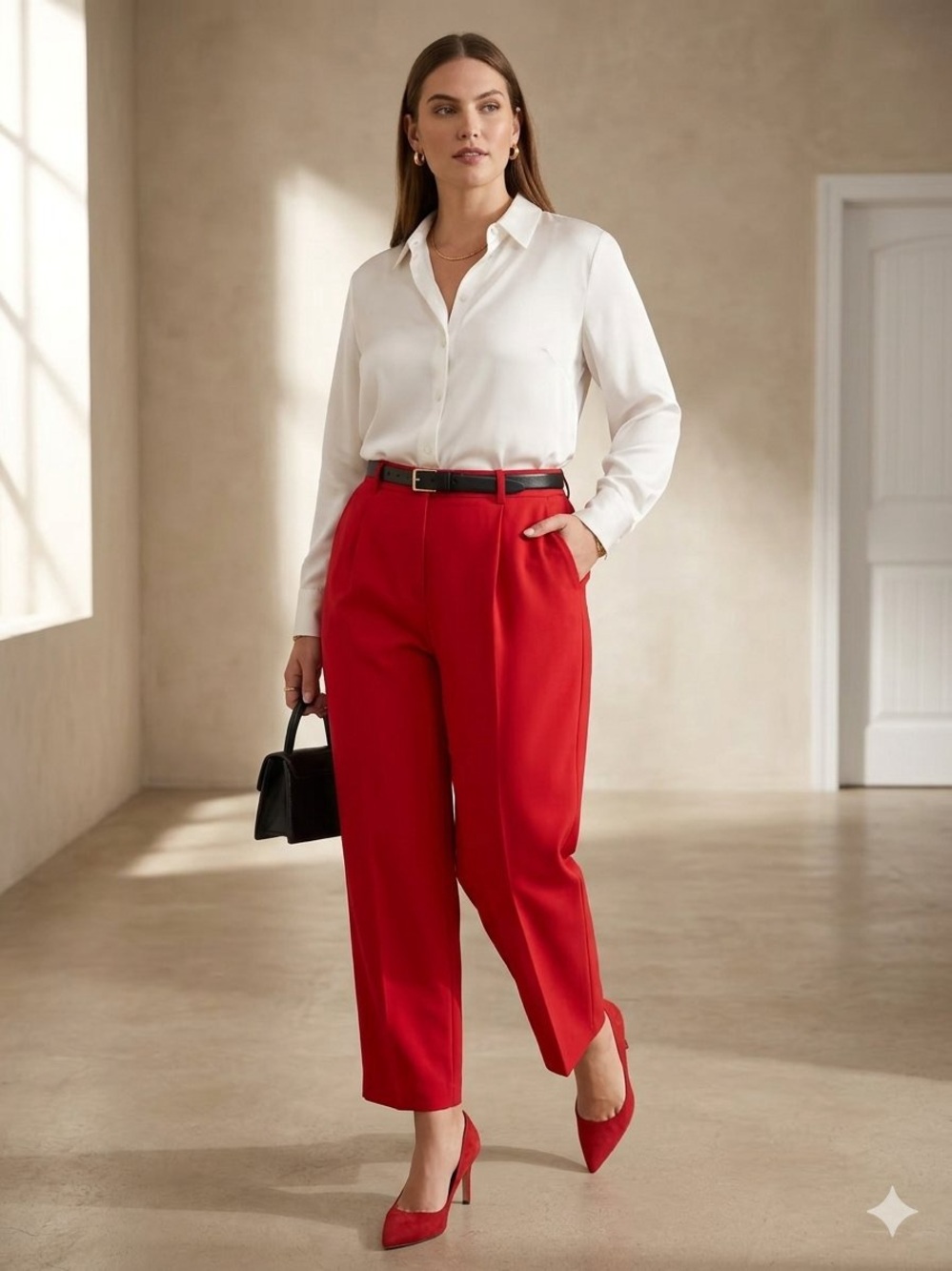 Talbots Red Straight-Leg High-Rise Trousers Linen